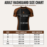 Where Fear Ends BJJ Rashguard size chart